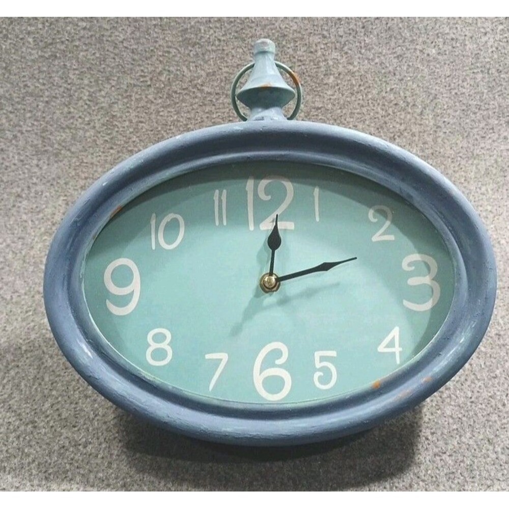 Retro Style Analog Turquoise Wall Clock Farmhouse Cottagecore Kitchen Time - Picture 8 of 8